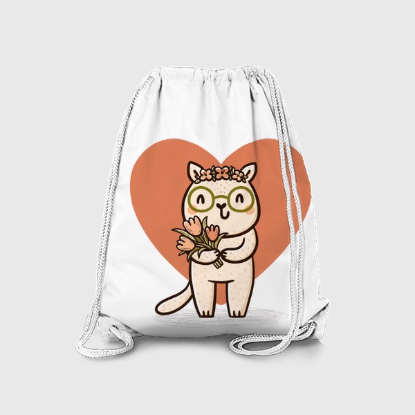 Рюкзак «Милая кошка в очках с букетом цветов»