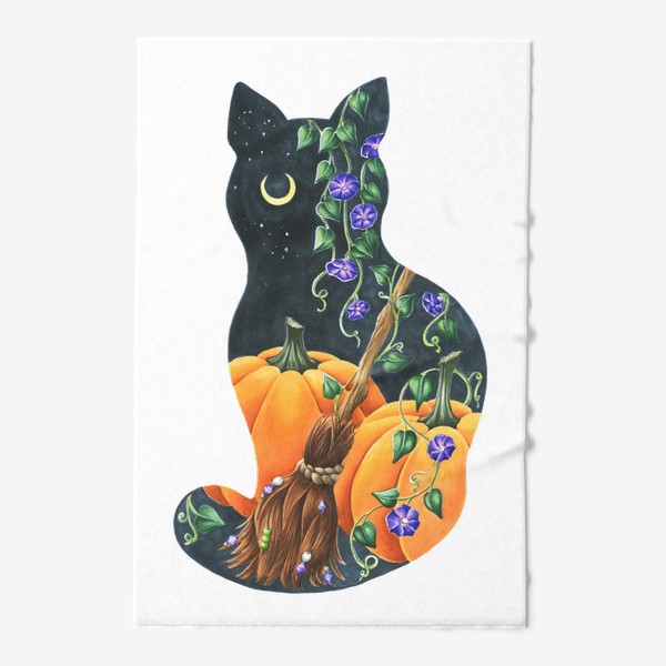 Полотенце «Черная кошка тыквы метла»