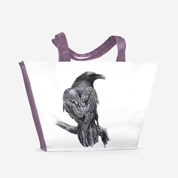 Пляжная сумка «Черный ворон сидит на ветке»