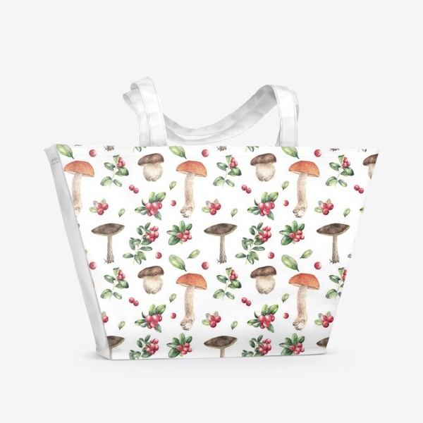 Пляжная сумка «Узор из лесных грибов и ягод»