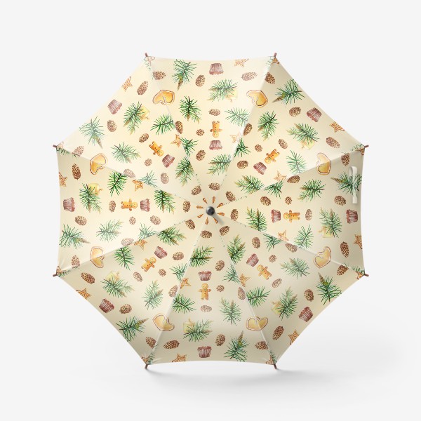 Зонт «Новогодний с сосновыми ветками и печеньем.»