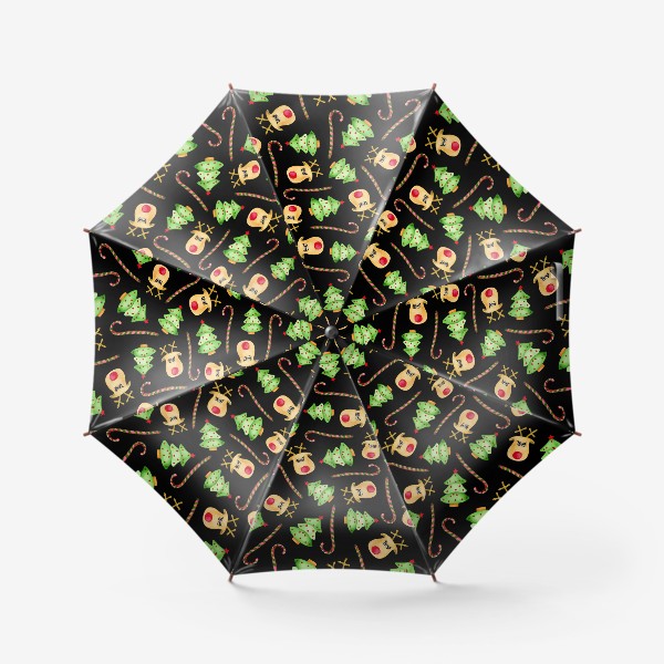 Зонт «Олени и елки на черном фоне»