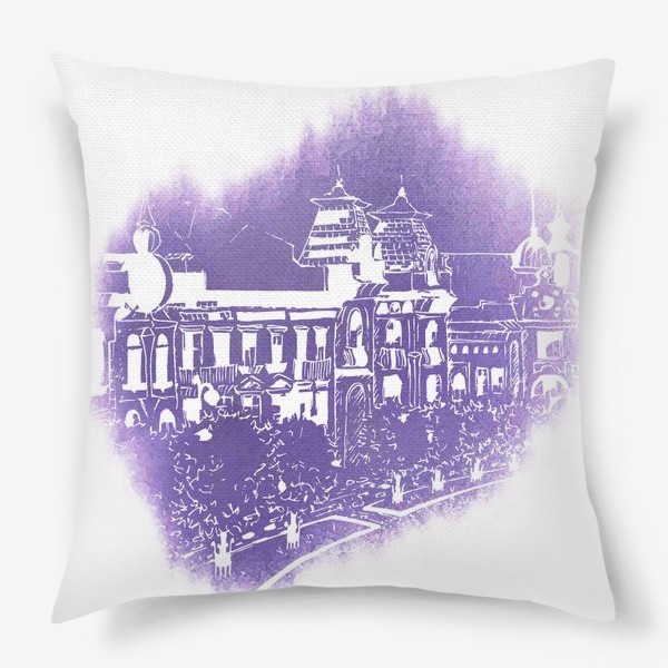Подушка «Violet Watercolor City Sketch»