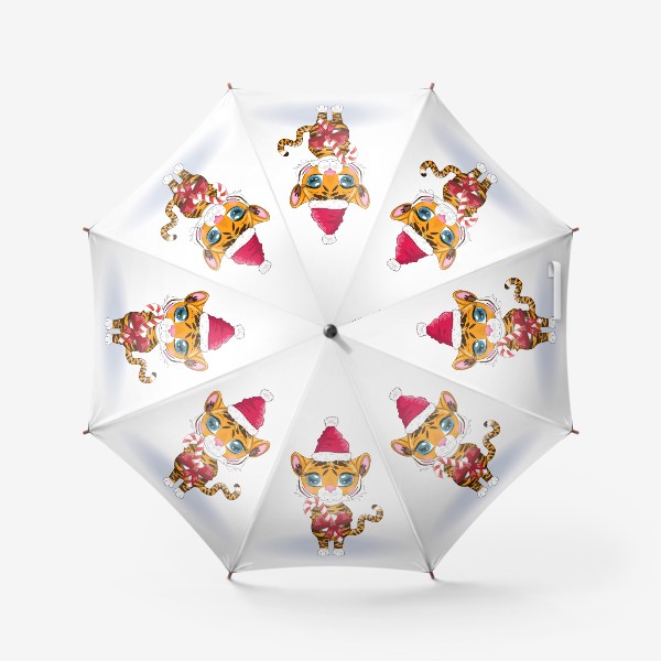 Зонт «Тигренок в шапке Санты держит конфету, новый год 2022»