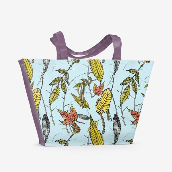 Пляжная сумка «Осенний микс паттерн на голубом»