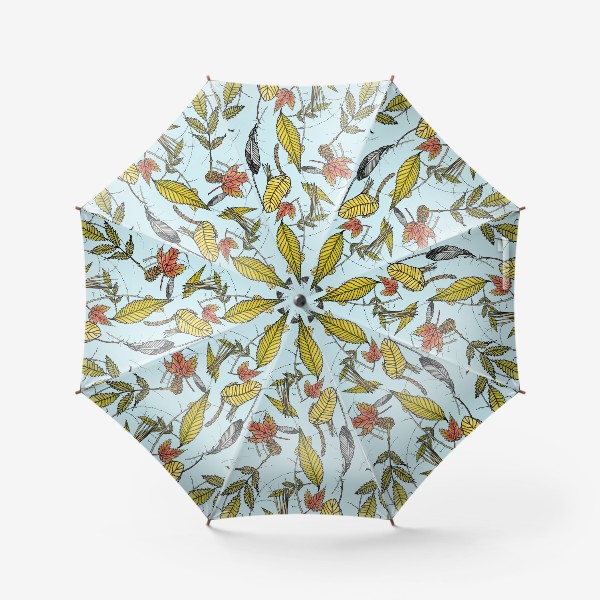 Зонт «Осенний микс паттерн на голубом»