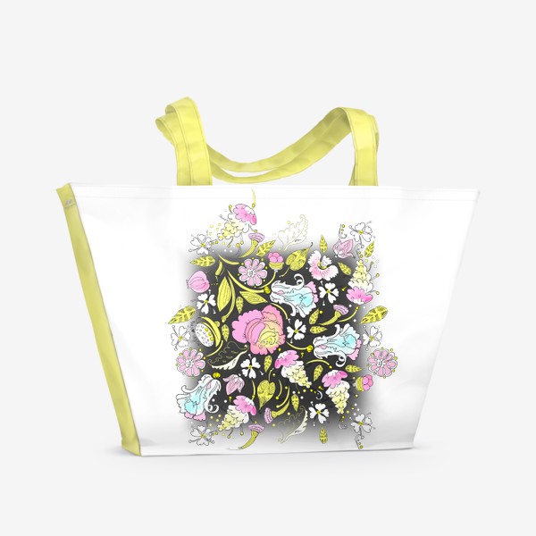 Пляжная сумка «Пышные цветы на черном»