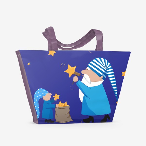 Пляжная сумка «Сказочные гномы и звездная ночь. Рождество и Новый год.»