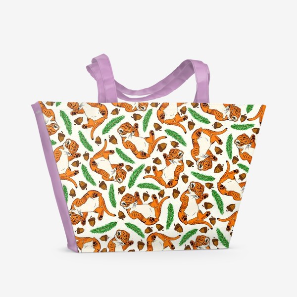 Пляжная сумка «Тигрята, желуди и еловые ветки»
