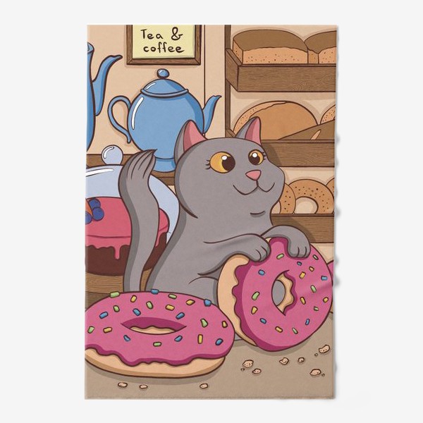 Полотенце «Кот и пончики»