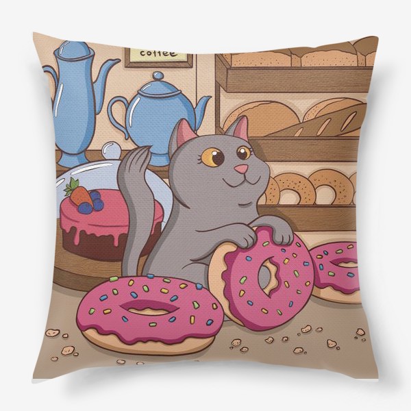 Подушка «Кот и пончики»