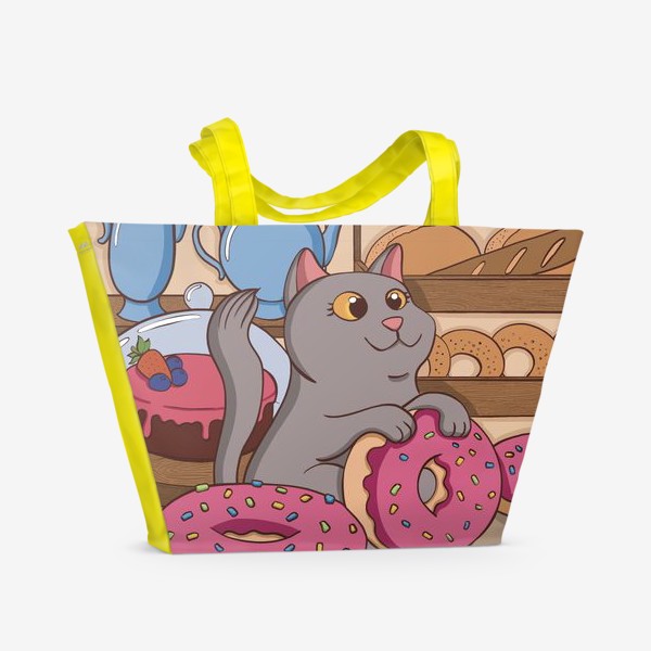 Пляжная сумка «Кот и пончики»