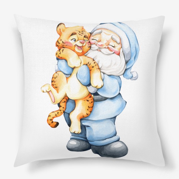 Подушка «Дед Мороз в синем с тигренком»
