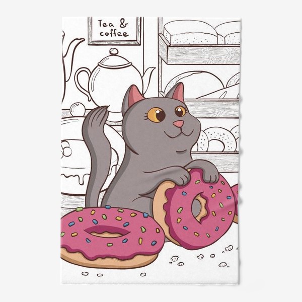 Полотенце «Кот и пончики (ч/б вариант)»