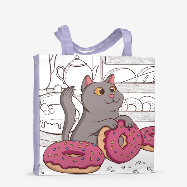 Сумка-шоппер «Кот и пончики (ч/б вариант)»