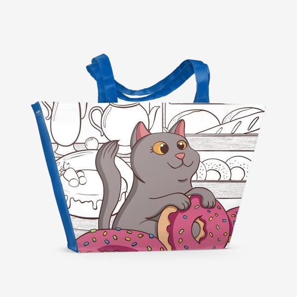 Пляжная сумка «Кот и пончики (ч/б вариант)»