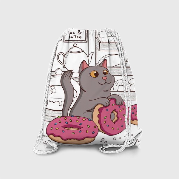Рюкзак «Кот и пончики (ч/б вариант)»