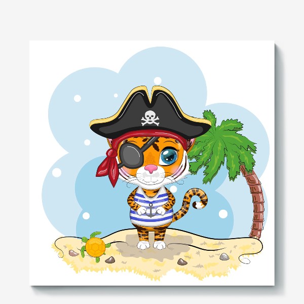 Холст «Тигр-пират на острове с пальмой »