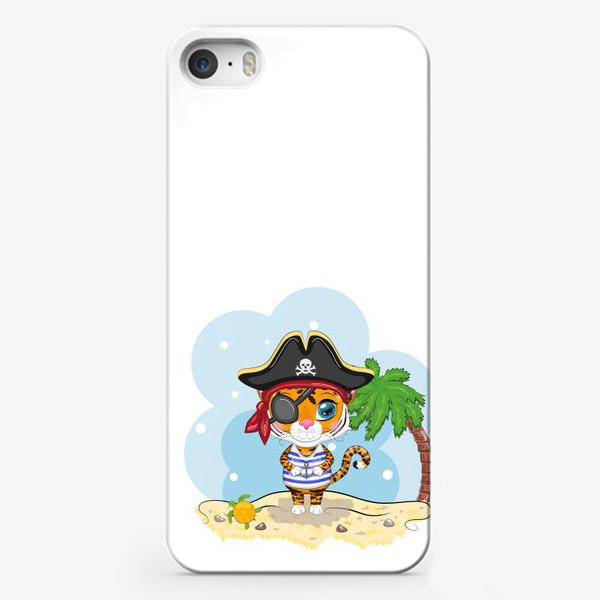 Чехол iPhone «Тигр-пират на острове с пальмой »