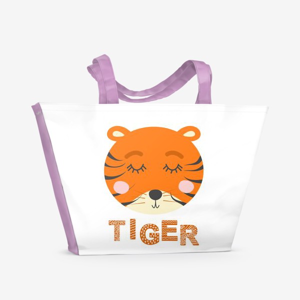 Пляжная сумка «Милая мордочка тигра и надпись в сканди стиле. 2022 новый год»