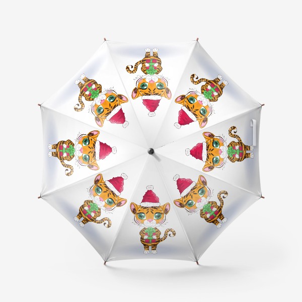 Зонт «Тигренок в шапке Санты с подарком в лапках. Новый год 2022»