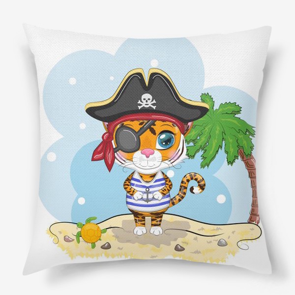 Подушка «Тигр-пират на острове с пальмой »