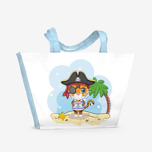 Пляжная сумка «Тигр-пират на острове с пальмой »