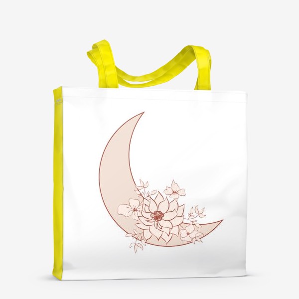 Сумка-шоппер «Лунный серп с цветами. Женственность и тайна. Трендовый бежевый»