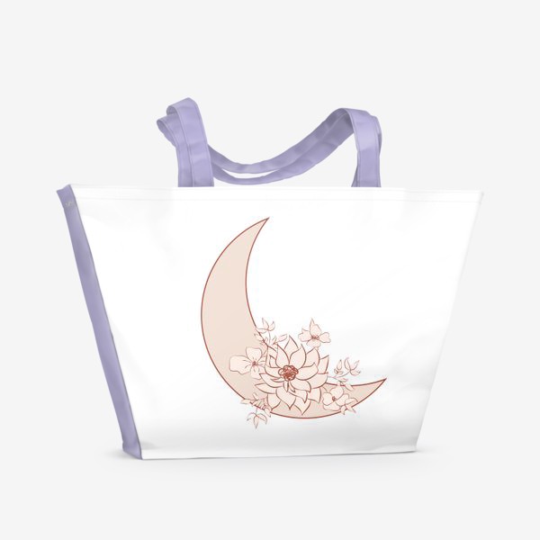 Пляжная сумка «Лунный серп с цветами. Женственность и тайна. Трендовый бежевый»