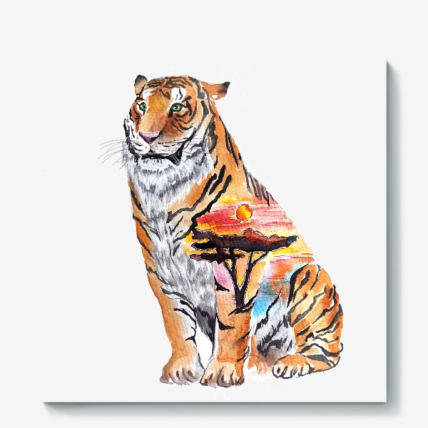 Холст «тигр саванна дикая природа стильный принт»