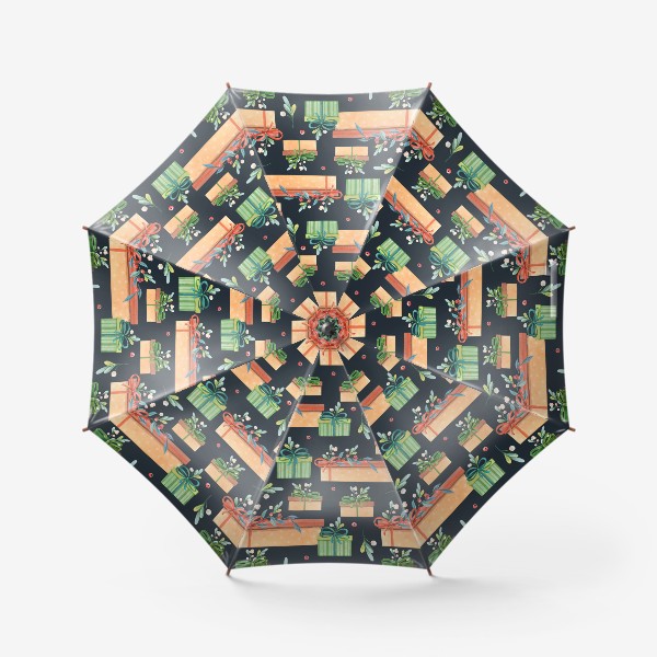 Зонт «Новогодние подарки с веточками на темном»