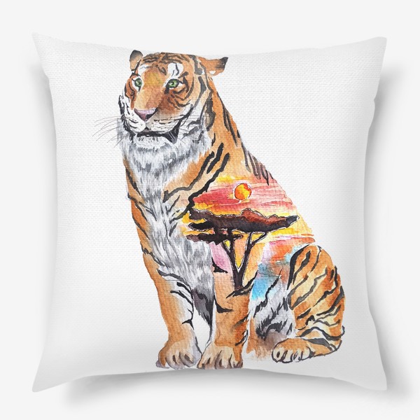 Подушка «тигр саванна дикая природа стильный принт»