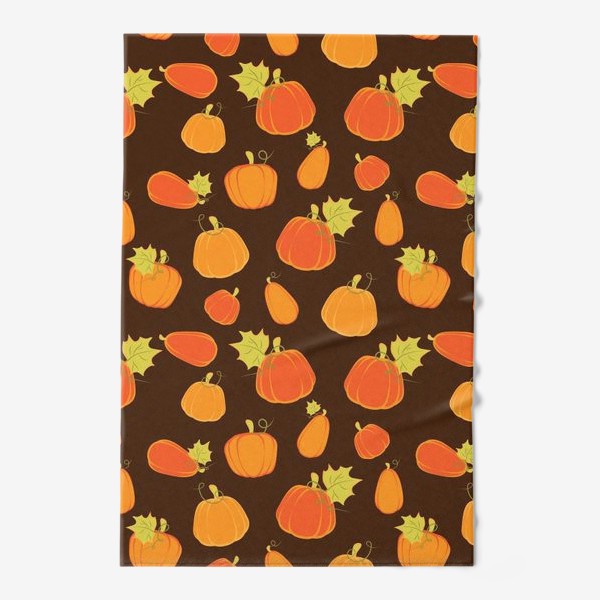 Полотенце «Оранжевые тыквы на коричневом фоне»