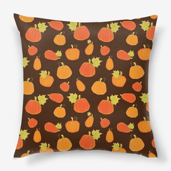 Подушка «Оранжевые тыквы на коричневом фоне»