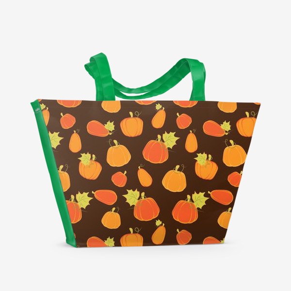 Пляжная сумка &laquo;Оранжевые тыквы на коричневом фоне&raquo;