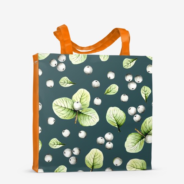 Сумка-шоппер «Осенние ягоды и листья на зеленом фоне»