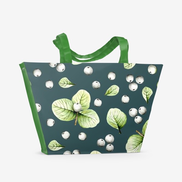 Пляжная сумка «Осенние ягоды и листья на зеленом фоне»