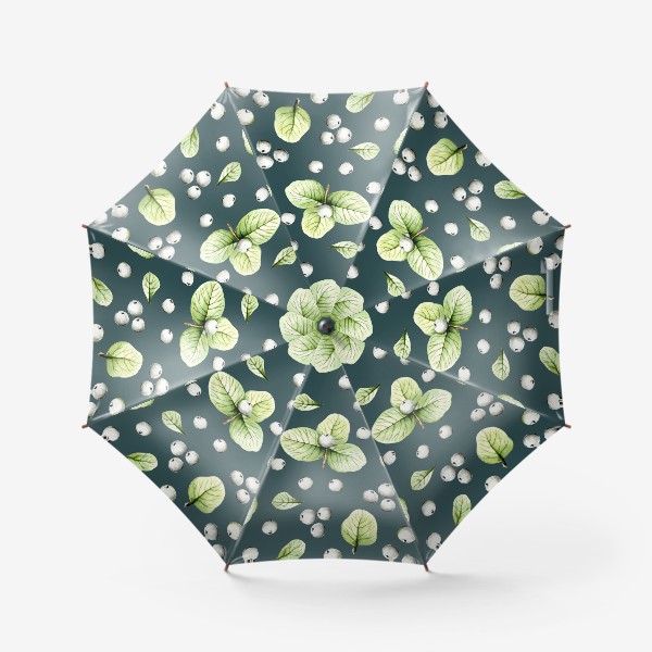 Зонт «Осенние ягоды и листья на зеленом фоне»