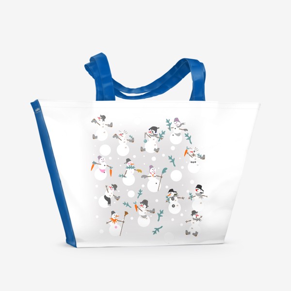 Пляжная сумка «Смешные снеговики на сером»