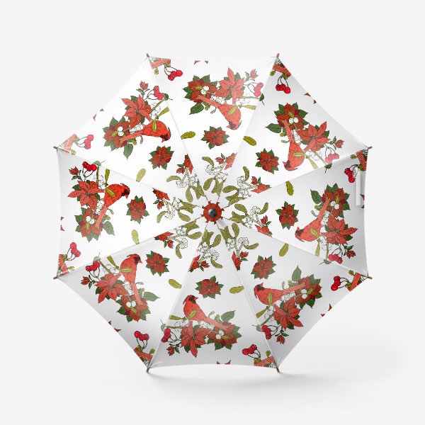 Зонт &laquo;цветы пуансеттия и красные птицы&raquo;