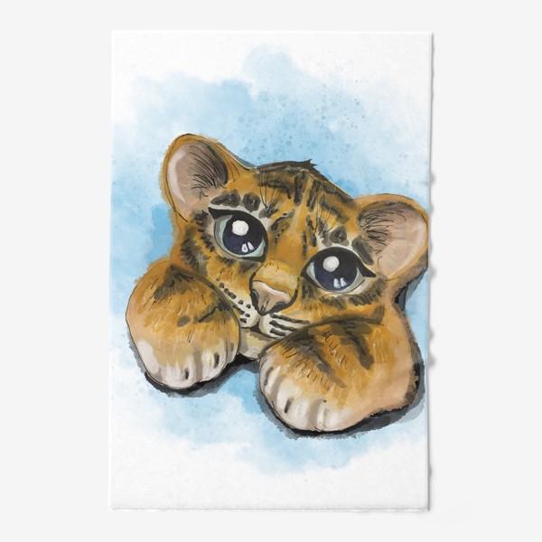Полотенце «Милый тигрёнок на голубом акварельном фоне»