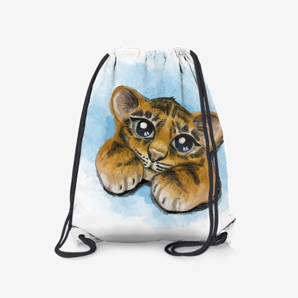 Рюкзак «Милый тигрёнок на голубом акварельном фоне»