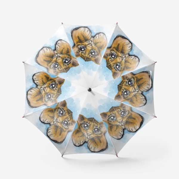 Зонт «Милый тигрёнок на голубом акварельном фоне»
