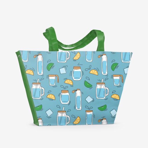 Пляжная сумка «Освежающий лимонад. Летний узор - Апельсины, киви, вода»