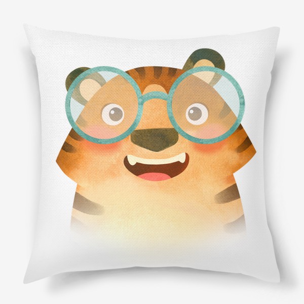 Подушка «Тигр в круглых очках. Забавный символ нового года 2022»