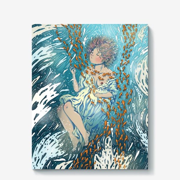 Холст «Девушка в воде с рыбками»
