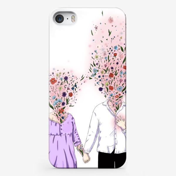 Чехол iPhone «Влюбленные девушка и парень с цветами вместо головы»