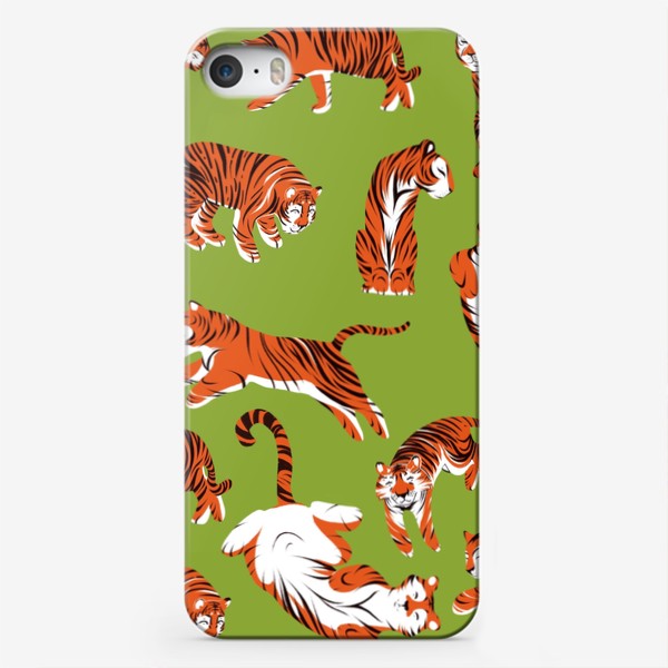 Чехол iPhone «Паттерн Тигры на зелёном фоне»