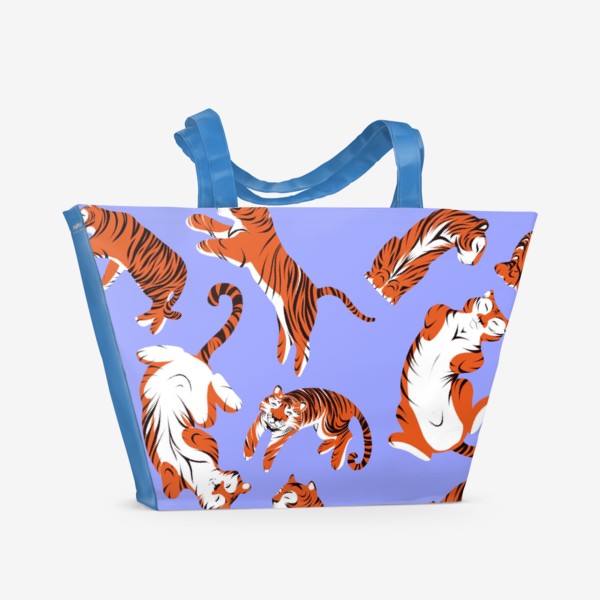 Пляжная сумка «Паттерн Тигры на сиреневом фоне»