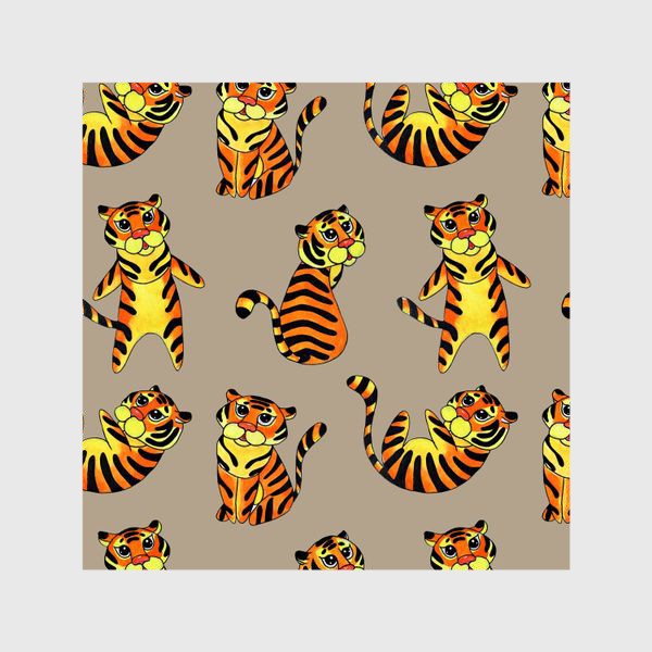 Шторы «Акварельные тигрята на бежевом фоне»
